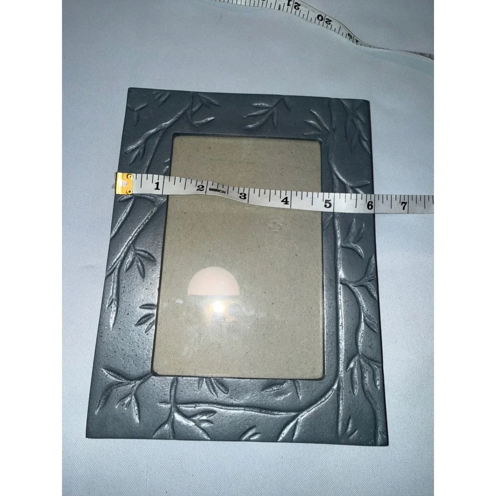Pewter Finish Metal Bamboo Branch Embossed 4x6 Photo Picture Frame Silver Tone